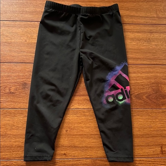 Adidas Kids Black Leggings with Pink Logo - Picture 1 of 2
